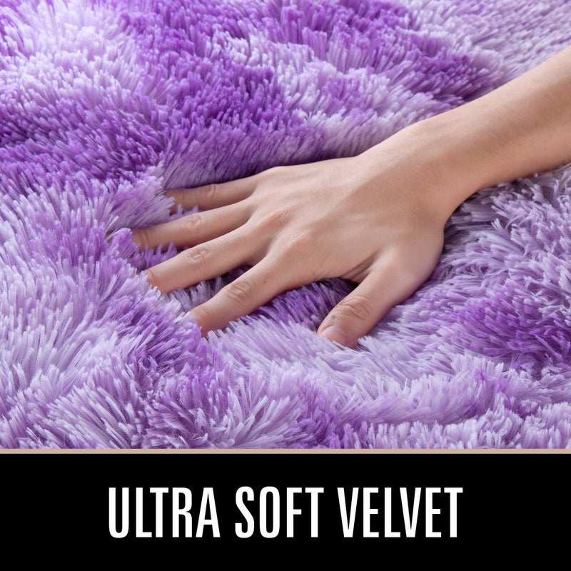 LOCHAS Luxury Fluffy Rainbow Area Rug for Girls Bedroom 4x6, Soft Fuzzy Kids Rugs for Bedroom Boys Playroom, Cute Colorful Tie Dye Princess Carpet for Nursery Living Room Home Decor, Purple - Image 5